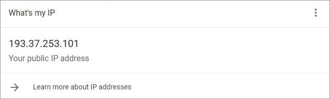 Проверка IP-адреса в Google