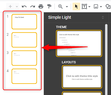 Клик по слайду в навигационной панели.