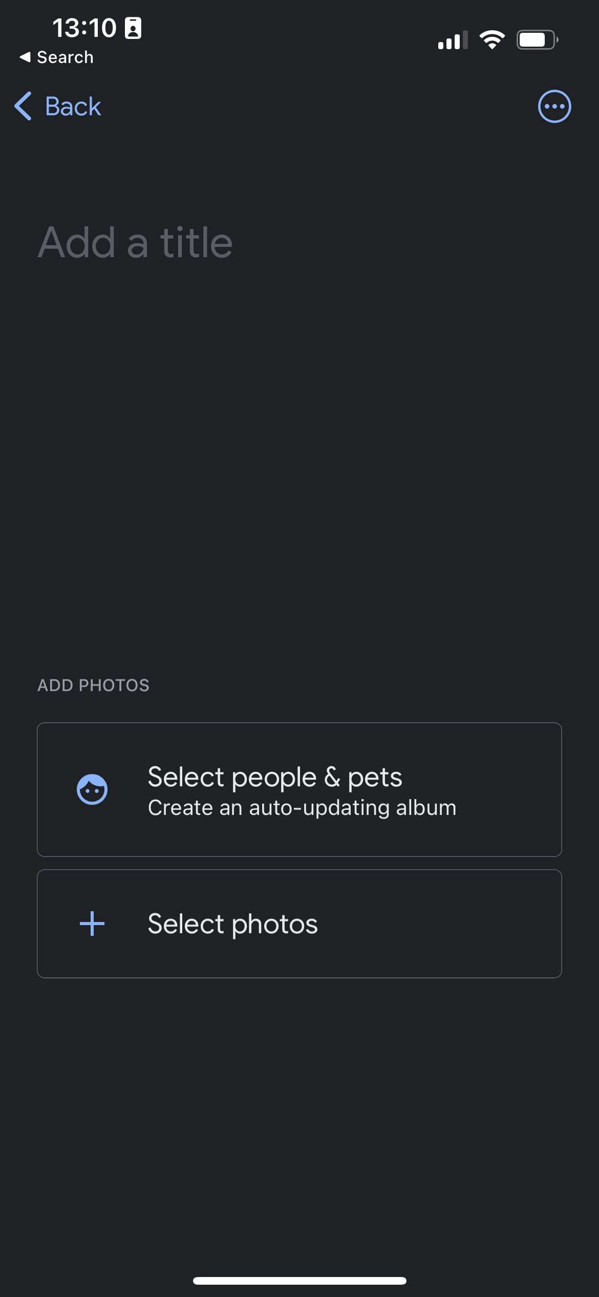 Добавление нового альбома в Google Фото