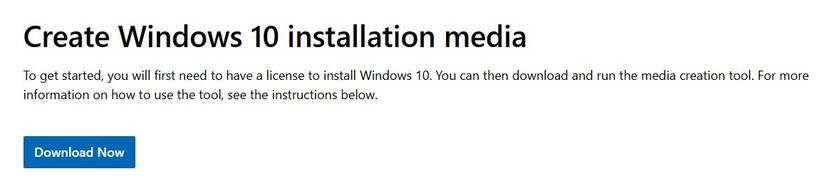 Страница загрузки Media Creation Tool для Windows 10