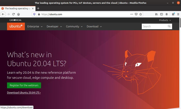 Сайт Ubuntu в браузере Firefox