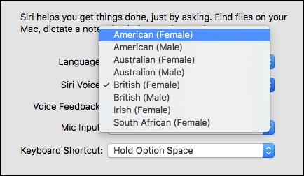 Список акцентов Siri на macOS: включая ирландский и южноафриканский варианты