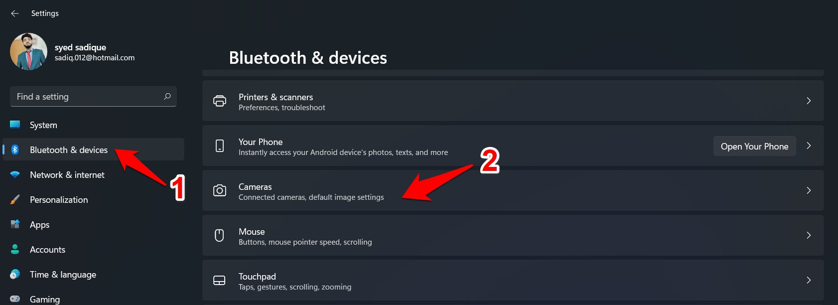Раздел Bluetooth и устройства — Камера