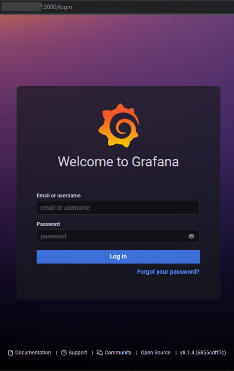 Страница входа Grafana