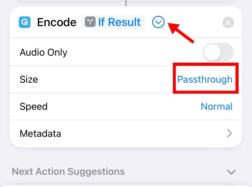 Изменение параметра размера в Encode Media на Ask Each Time.