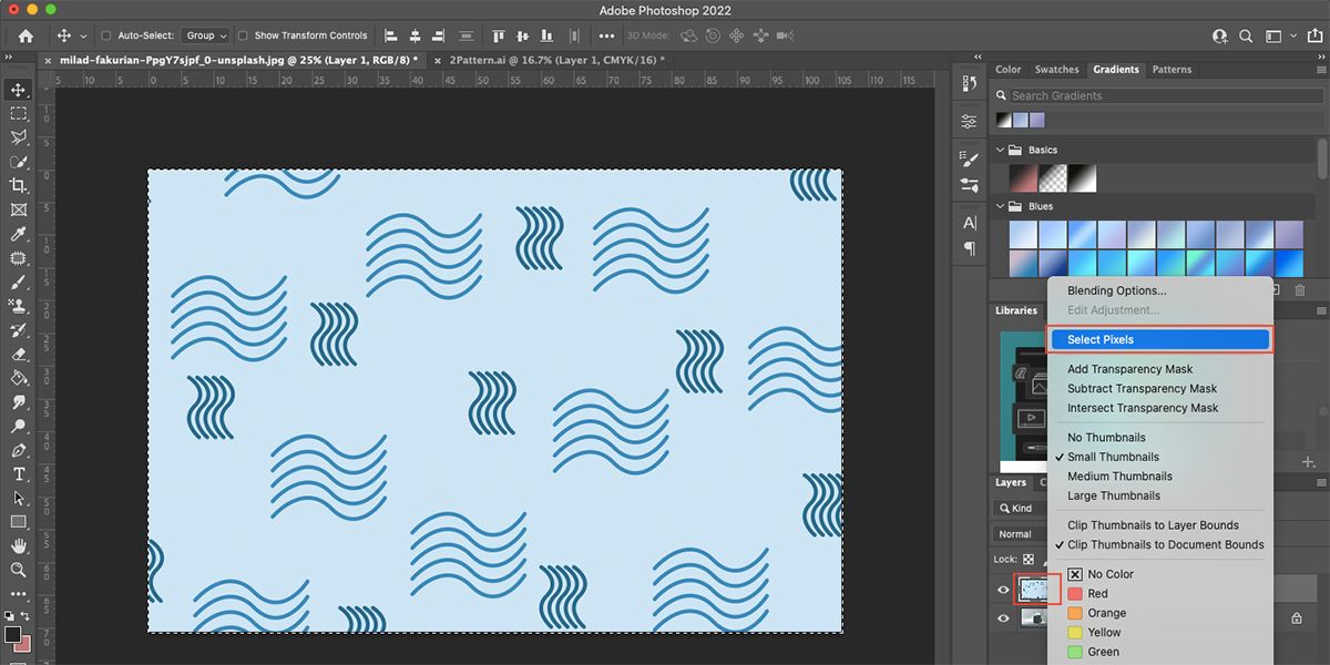Предпросмотр слоя в Photoshop, опция выбора пикселей