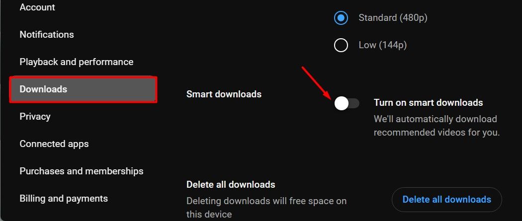 Опция Умные загрузки на YouTube.