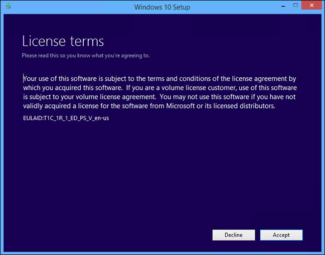 Экран лицензионного соглашения помощника