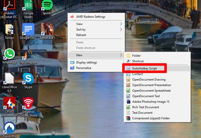 Creare un nuovo script AutoHotkey sul desktop di Windows