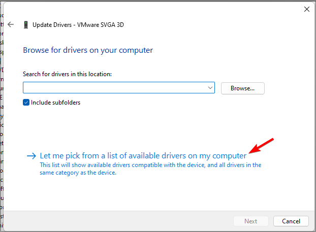 Список доступных драйверов для выбора