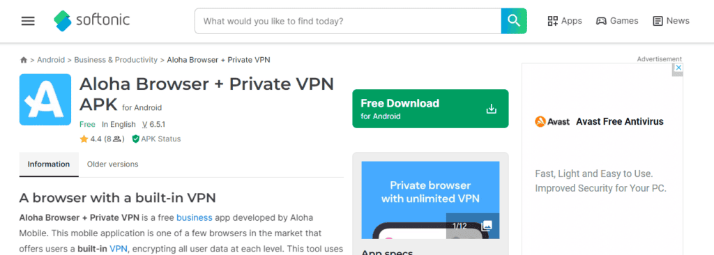 Пример страницы загрузки Aloha на стороннем сайте