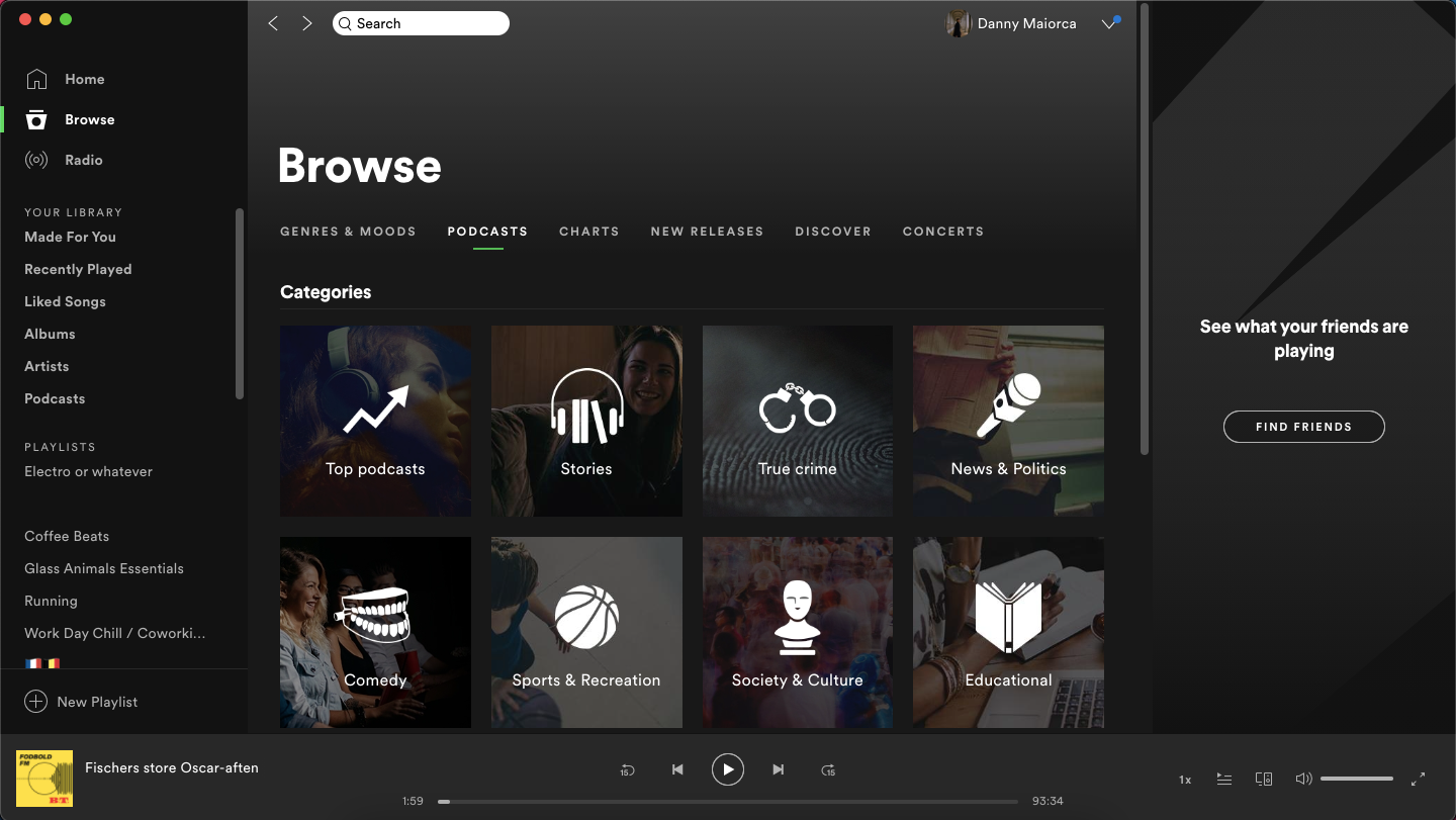 Вкладка обзора на Spotify