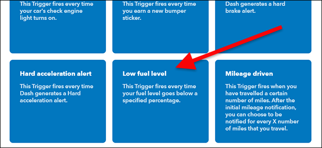 IFTTT: выбор порога Low fuel level