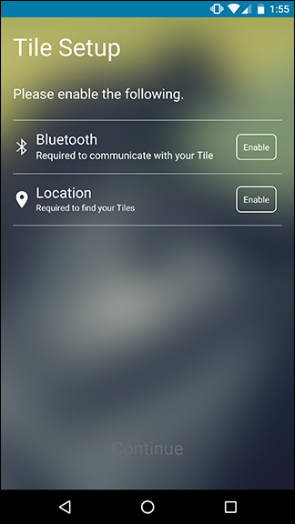 Экран добавления телефона как первого устройства Tile в аккаунте