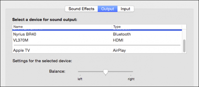 Скриншот выбора внешнего динамика в списке устройств вывода