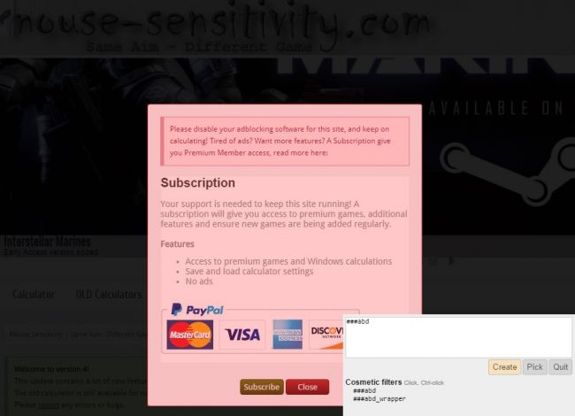 Контекстное меню расширения с опцией блокировки элемента