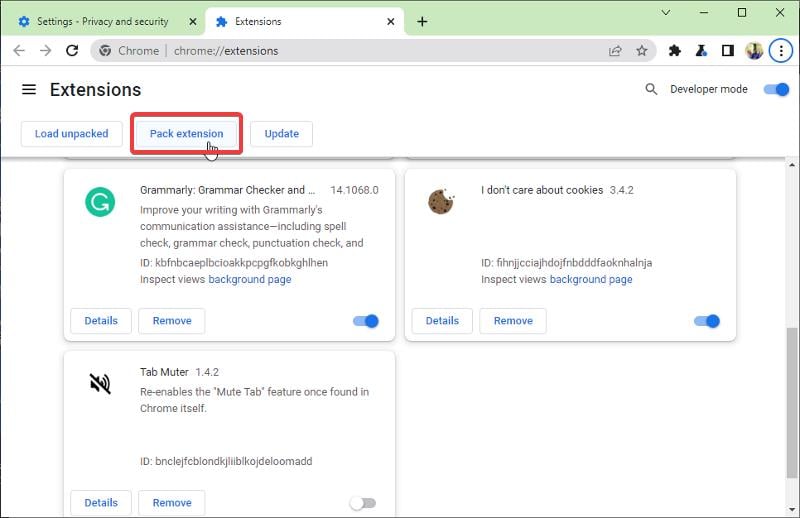 Упаковать расширение в Chrome