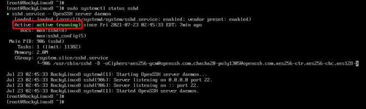 Статус SSH службы