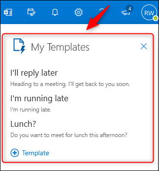 Панель «Мои шаблоны» в новом письме в веб‑версии Outlook