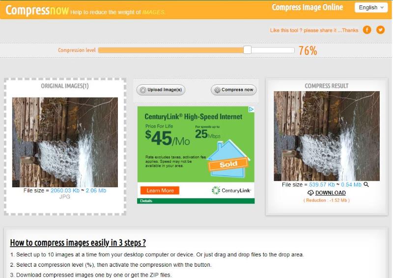 Скриншот работы CompressNow — интерфейс перетаскивания файлов и выбора уровня сжатия