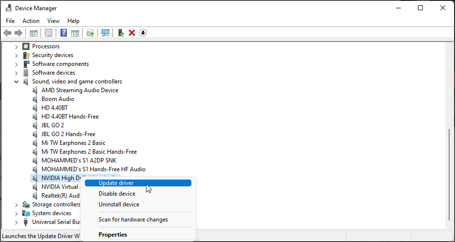 Диспетчер устройств: обновление аудиодрайвера Windows 11