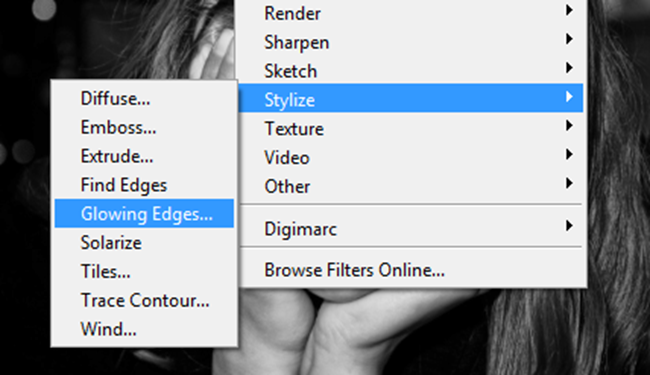 Пример применения фильтра Glowing Edges для создания линий