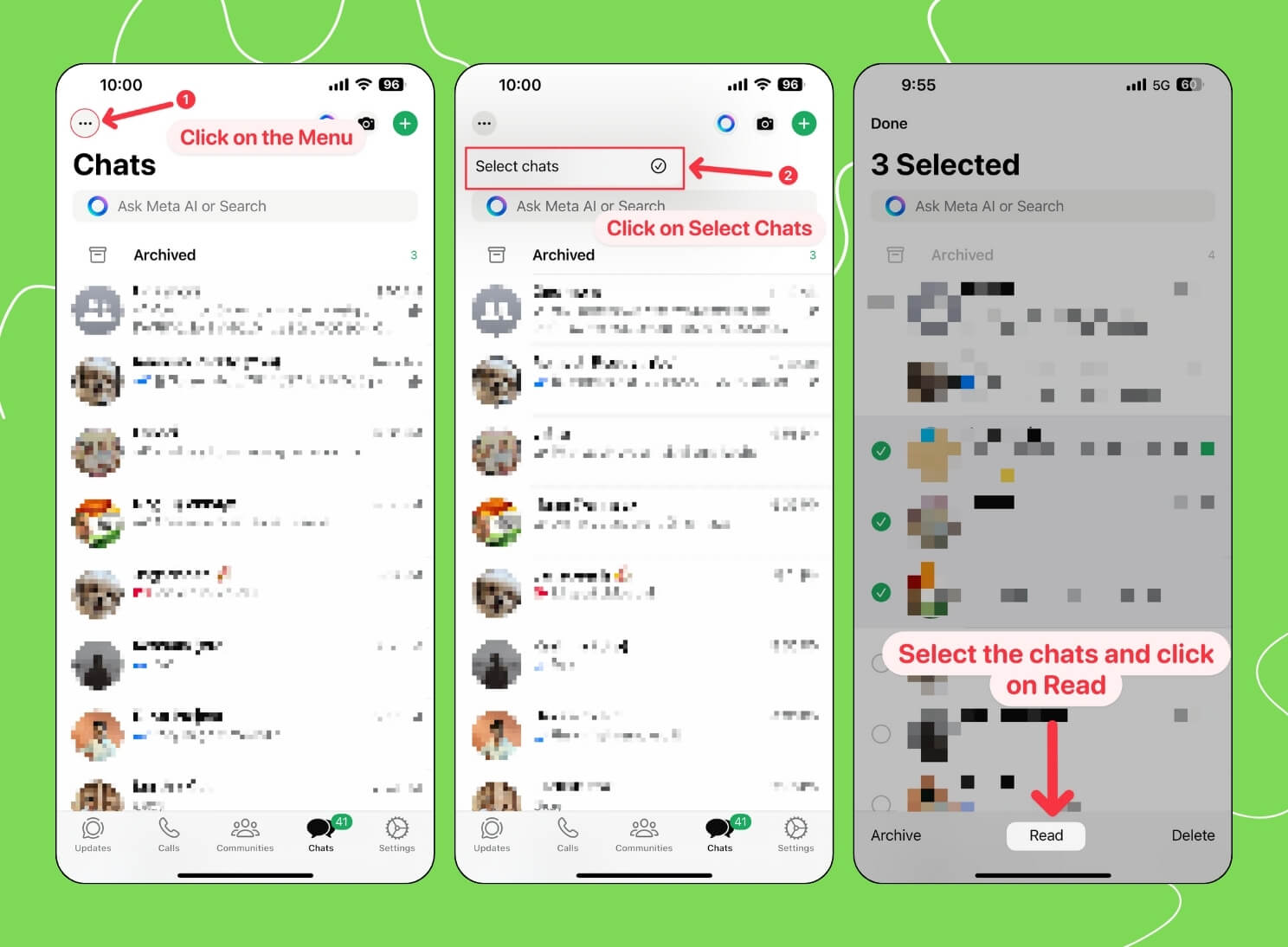 Выберите чаты и нажмите прочитано в WhatsApp