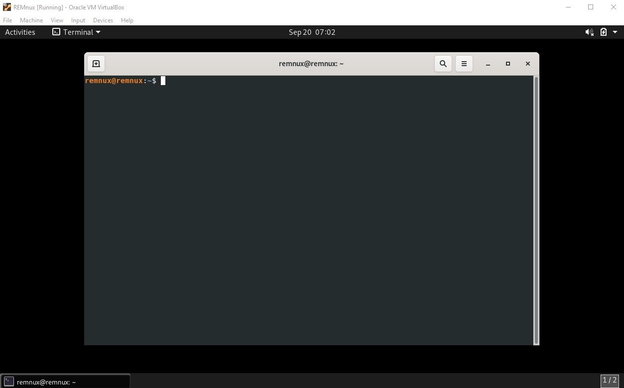 remnux running on virtualbox
