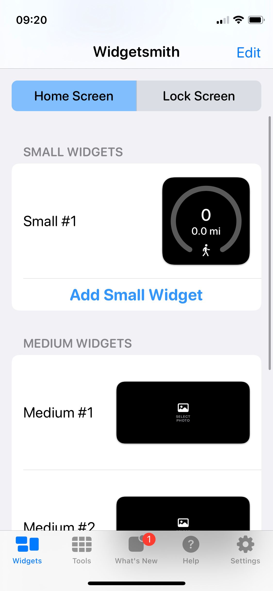 Widgetsmith main page