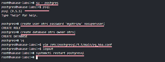 PostgreSQL настроен для OTRS
