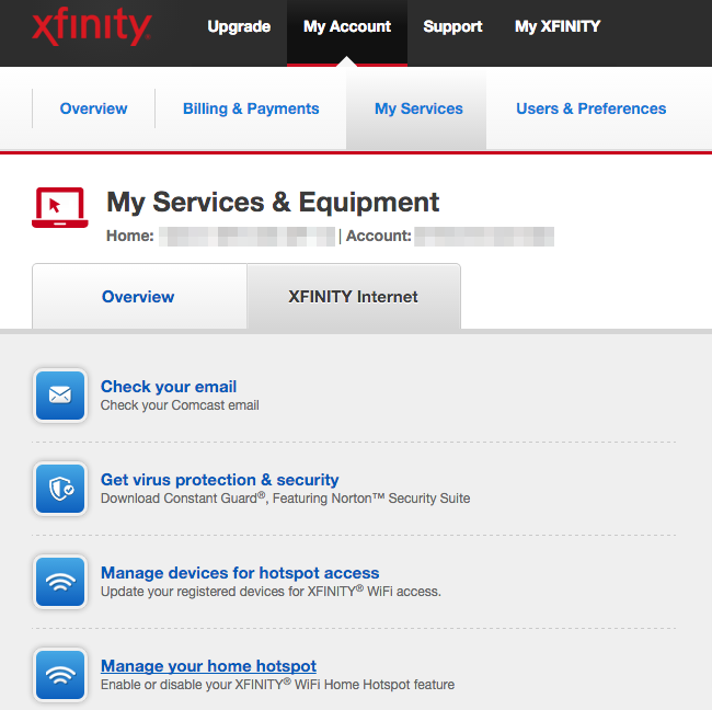 Пример сообщения в личном кабинете Comcast о несуществующем шлюзе