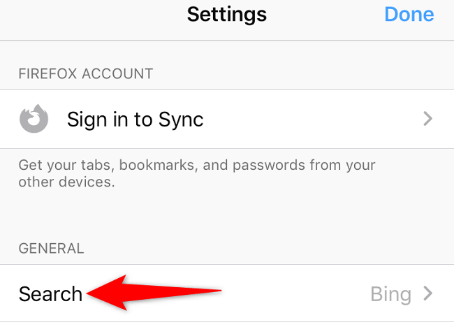 Выберите «Поиск» в настройках.