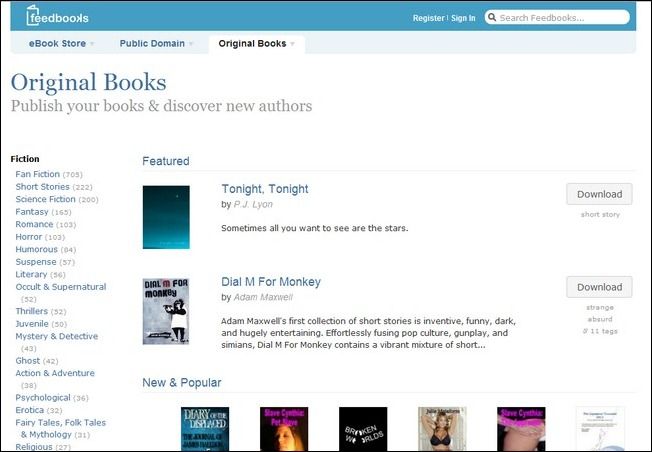 Интерфейс FeedBooks — подборка книг