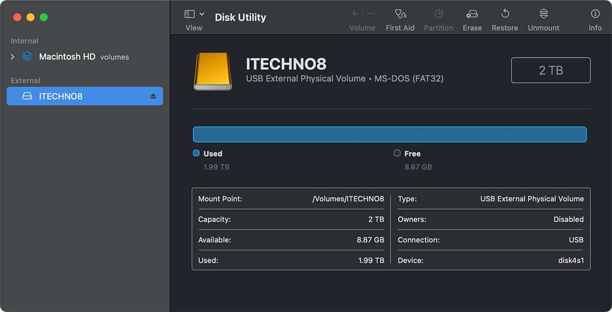 Интерфейс Disk Utility на macOS