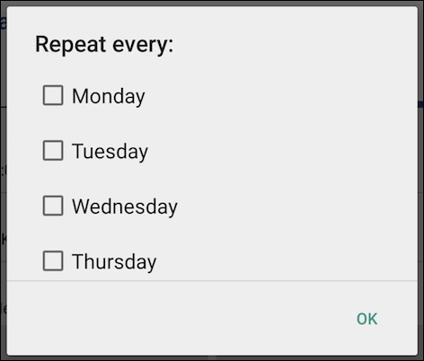 Выбор дня для срабатывания будильника