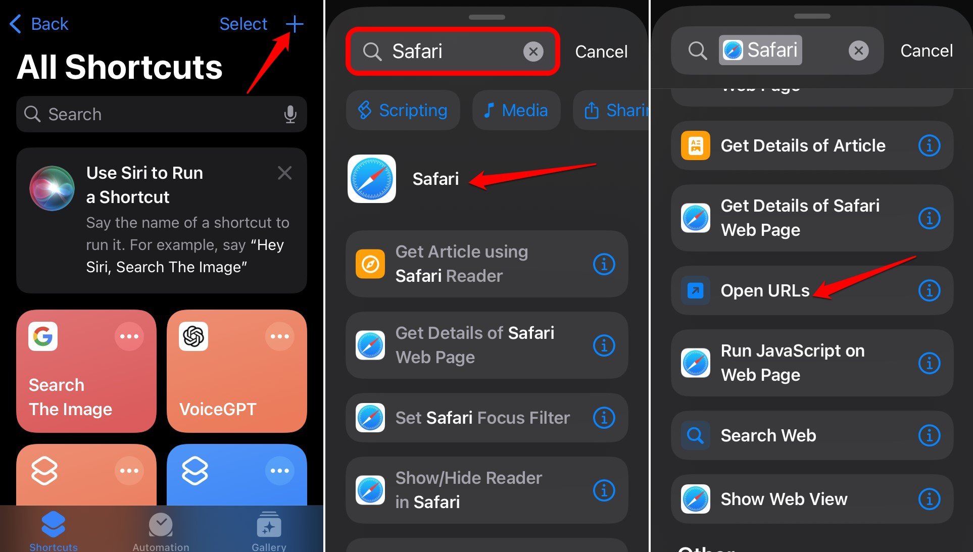 Ação 'Abrir URLs' no app Atalhos para Safari