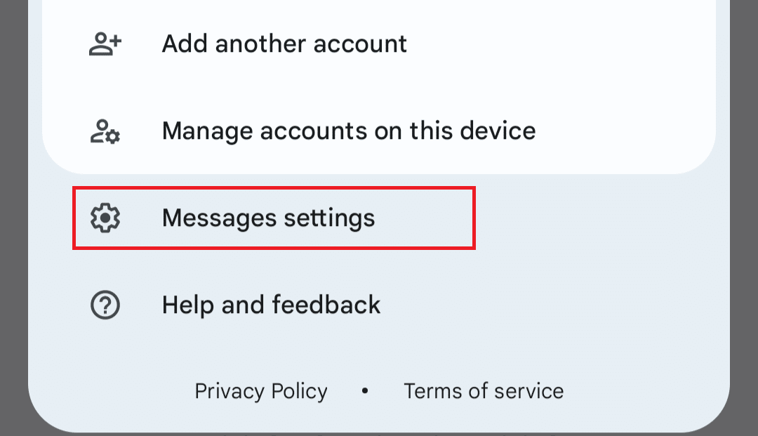 Пункт меню «Настройки сообщений» в Google Messages