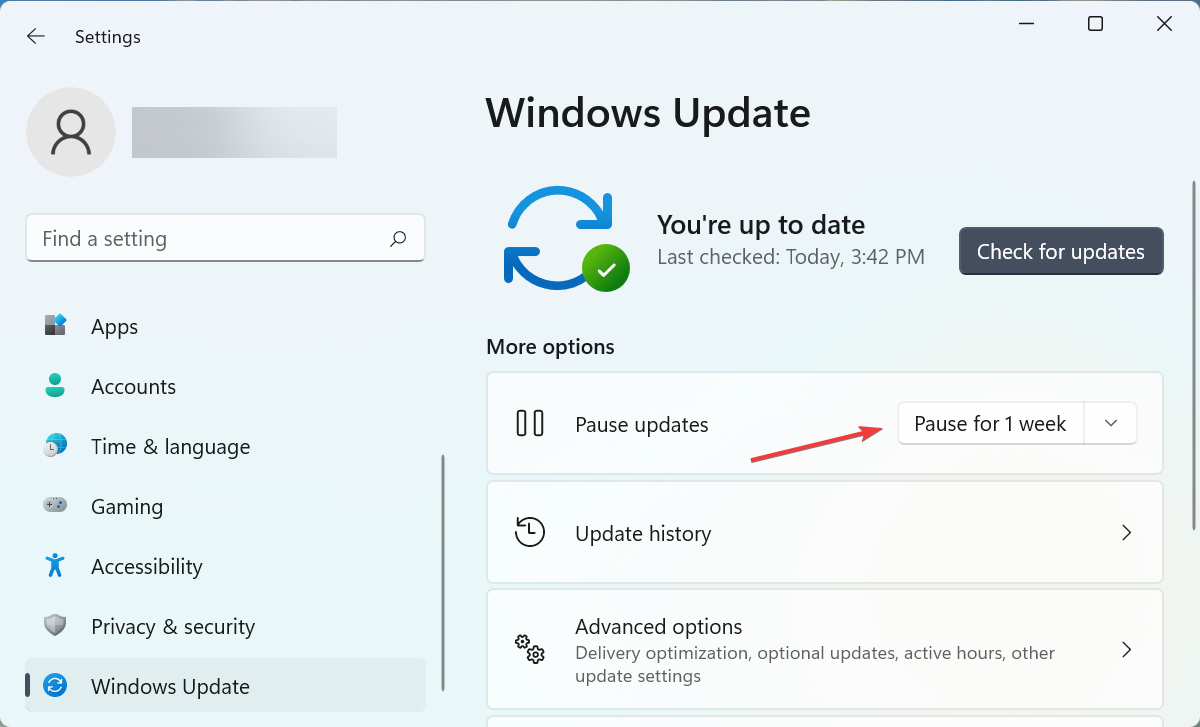 Кнопка Приостановить на 1 неделю