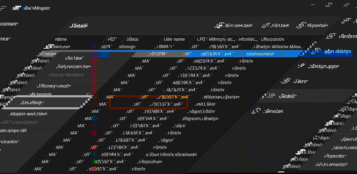 Настройка привязки к ядрам для процесса.