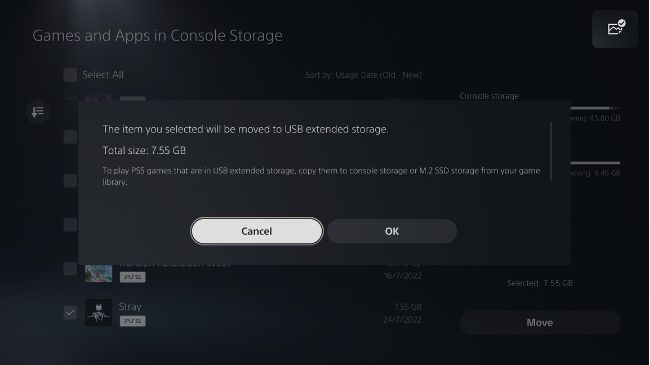 Подтверждение перемещения PS5