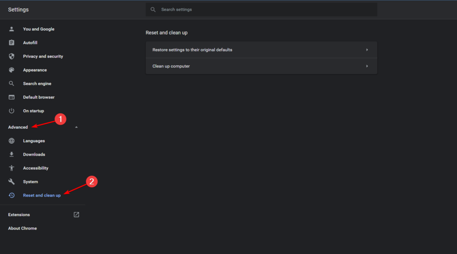 восстановление и очистка Chrome