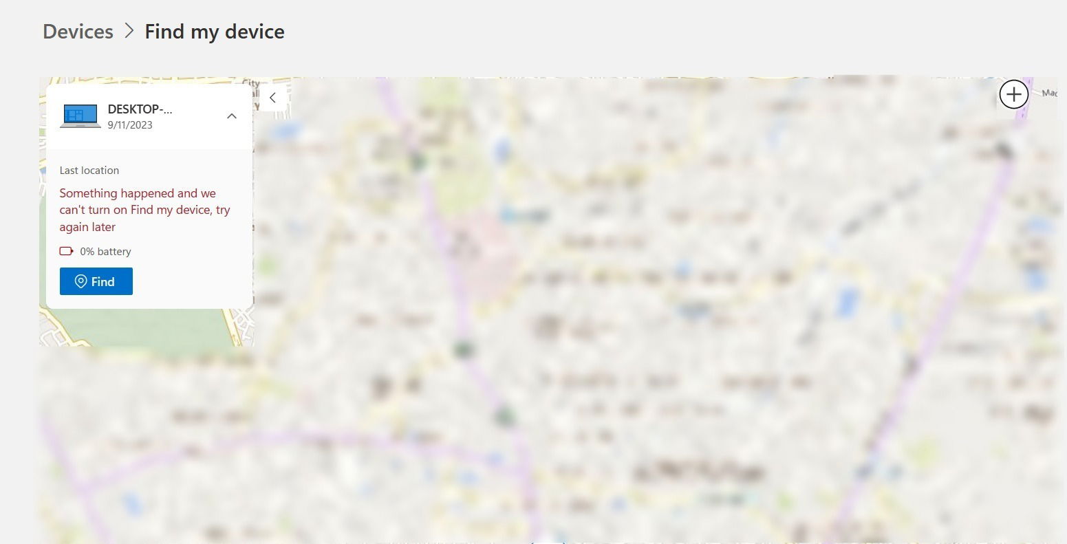Точное GPS‑местоположение компьютера, определённое Find My Device в браузере Edge.