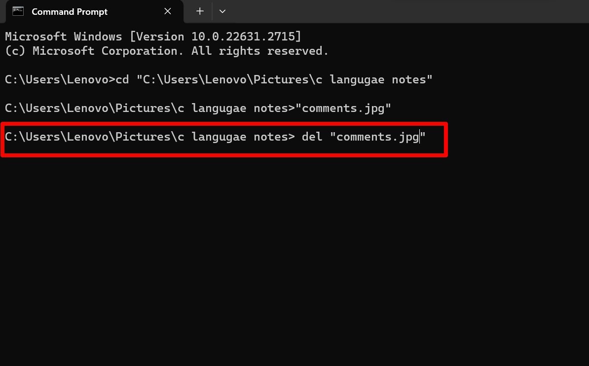 Удаление файла в Windows через Командную строку