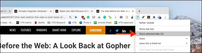 Нажмите Store Selected Tabs