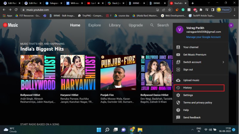 Historique YouTube Music