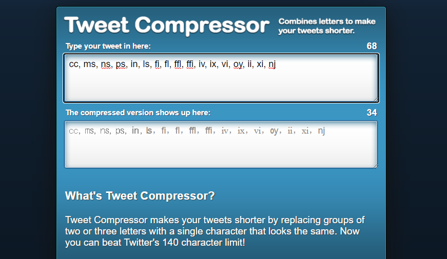 Инструмент Tweet Compressor — сжатие текста