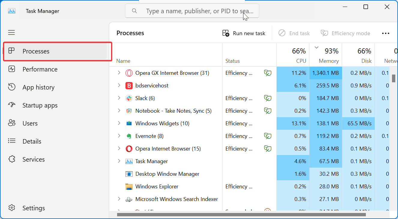 task manager processes