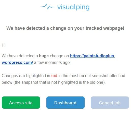 Пример письма с уведомлением от VisualPing