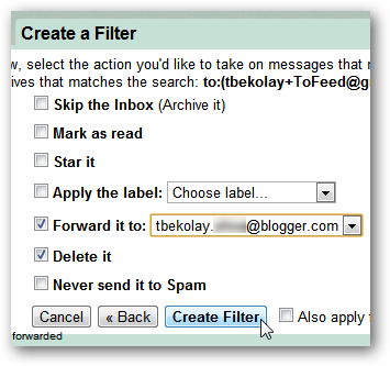 Azioni filtro Gmail: inoltra ed elimina