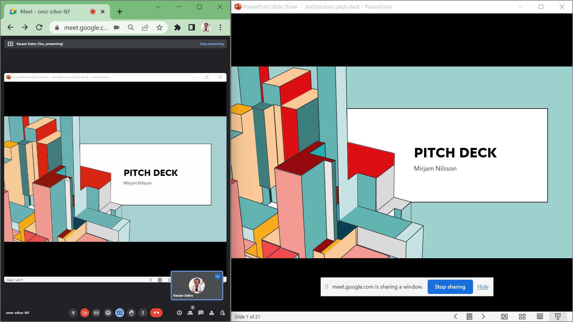 Окно PowerPoint показывается в Meet — скрыть мини-панель
